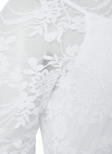 Geplooide jurk met kant en 3/4 mouwen, Bright White, Packshot image number 3