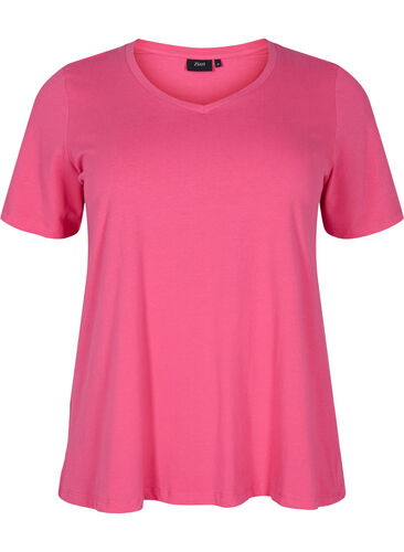 Basic t-shirt in effen kleur met katoen, Hot Pink, Packshot image number 0