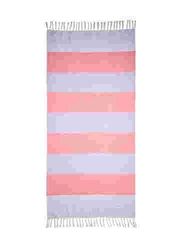Gestreepte hammam handdoek met franjes, Pastel Lilac Comb, Packshot image number 2