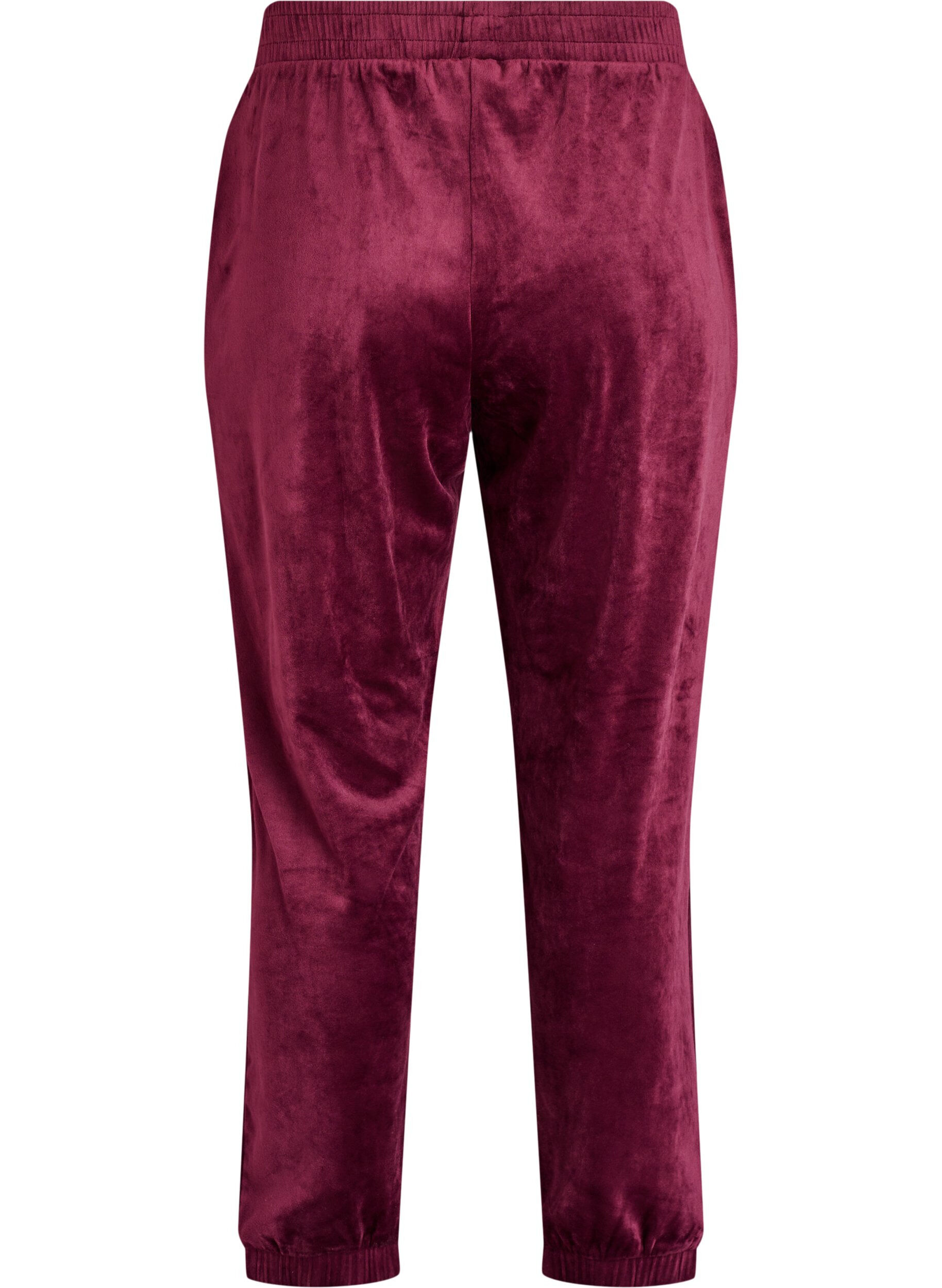 Zizzi Losvallende fluwelen broek, Donker Bordeaux, Packshot image number 1