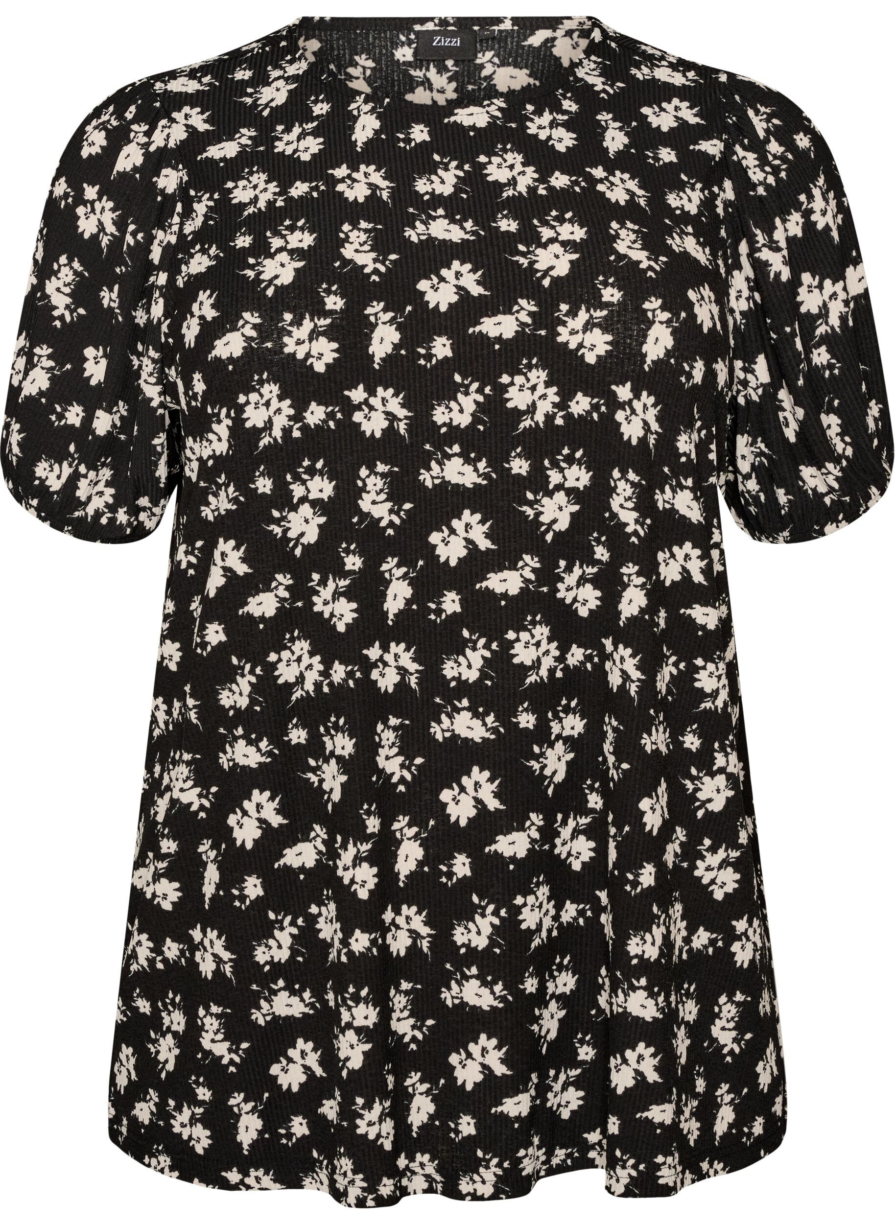 ZizziBlouse met lange mouwen en bloemenprint, Zwart, Packshot image number 0
