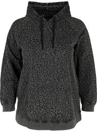 Sweatshirt in biologisch katoen en luipaard print met capuchon, Grey Leo Acid Wash