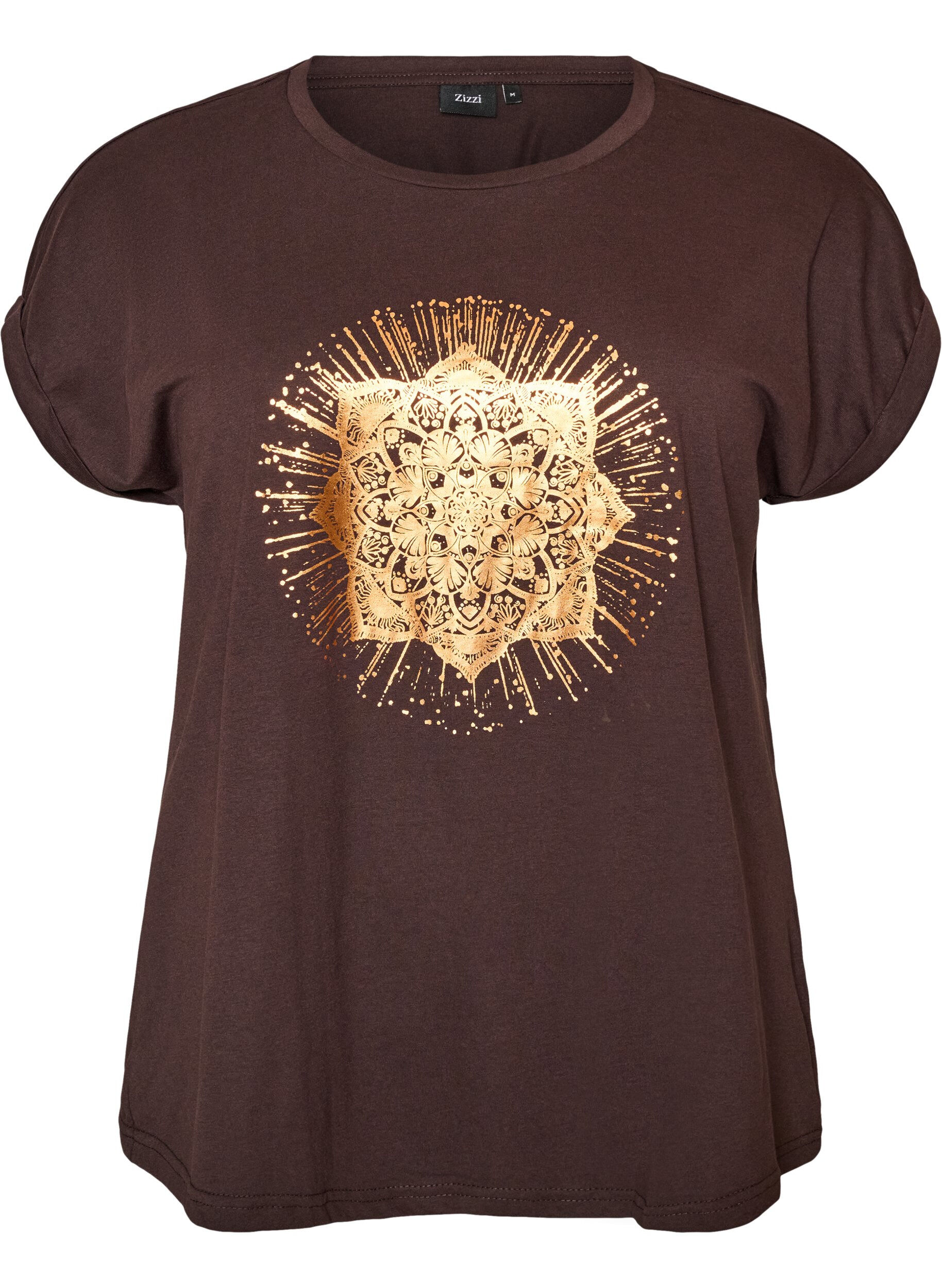 ZizziT-shirt met decoratieve print aan de voorkant, Bruin, Packshot image number 0