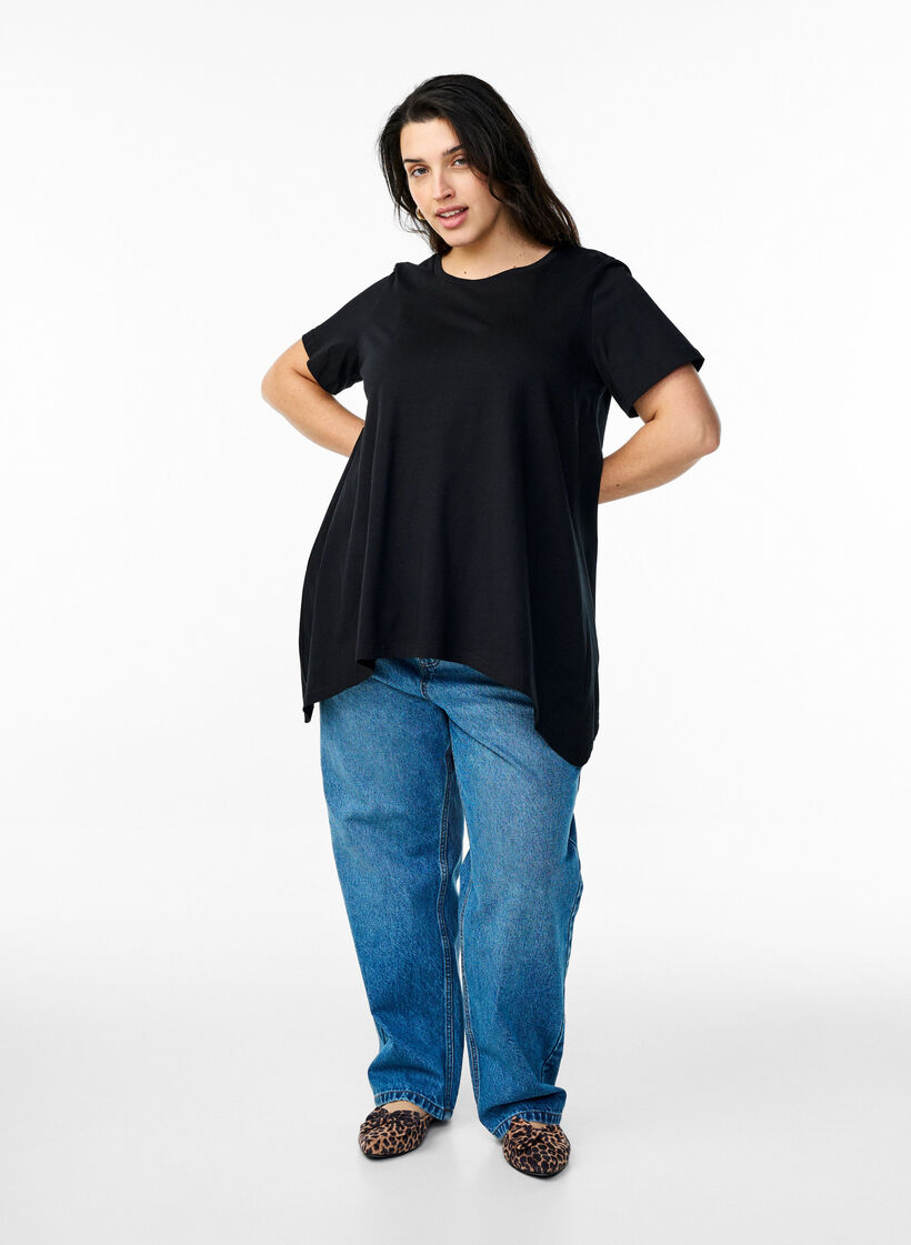 T-shirt met ronde hals en A-lijn vorm, Zwart, Model image number 1