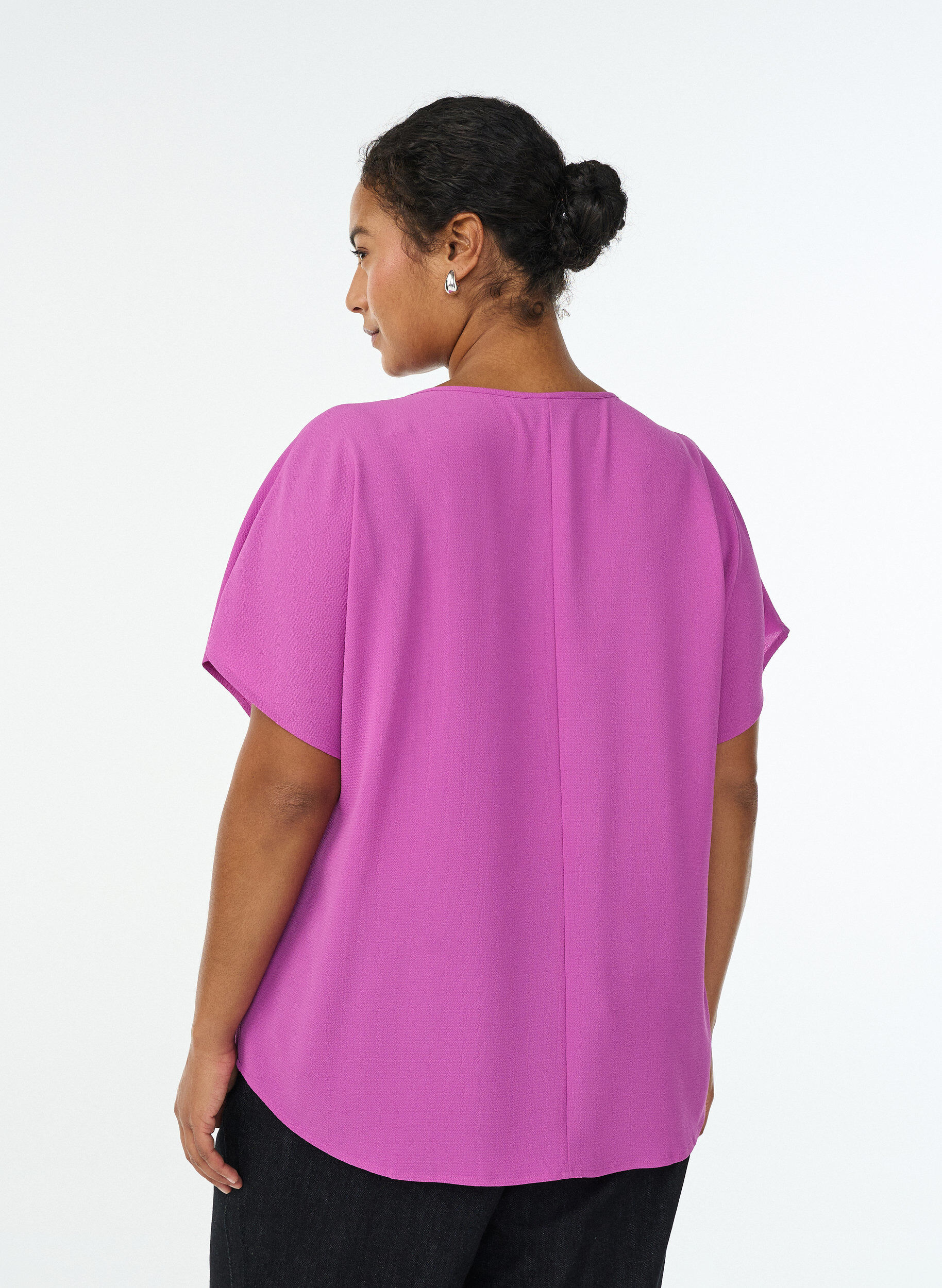 ZizziBlouse met korte mouwen en een ronde halslijn, Paars, Model image number 2