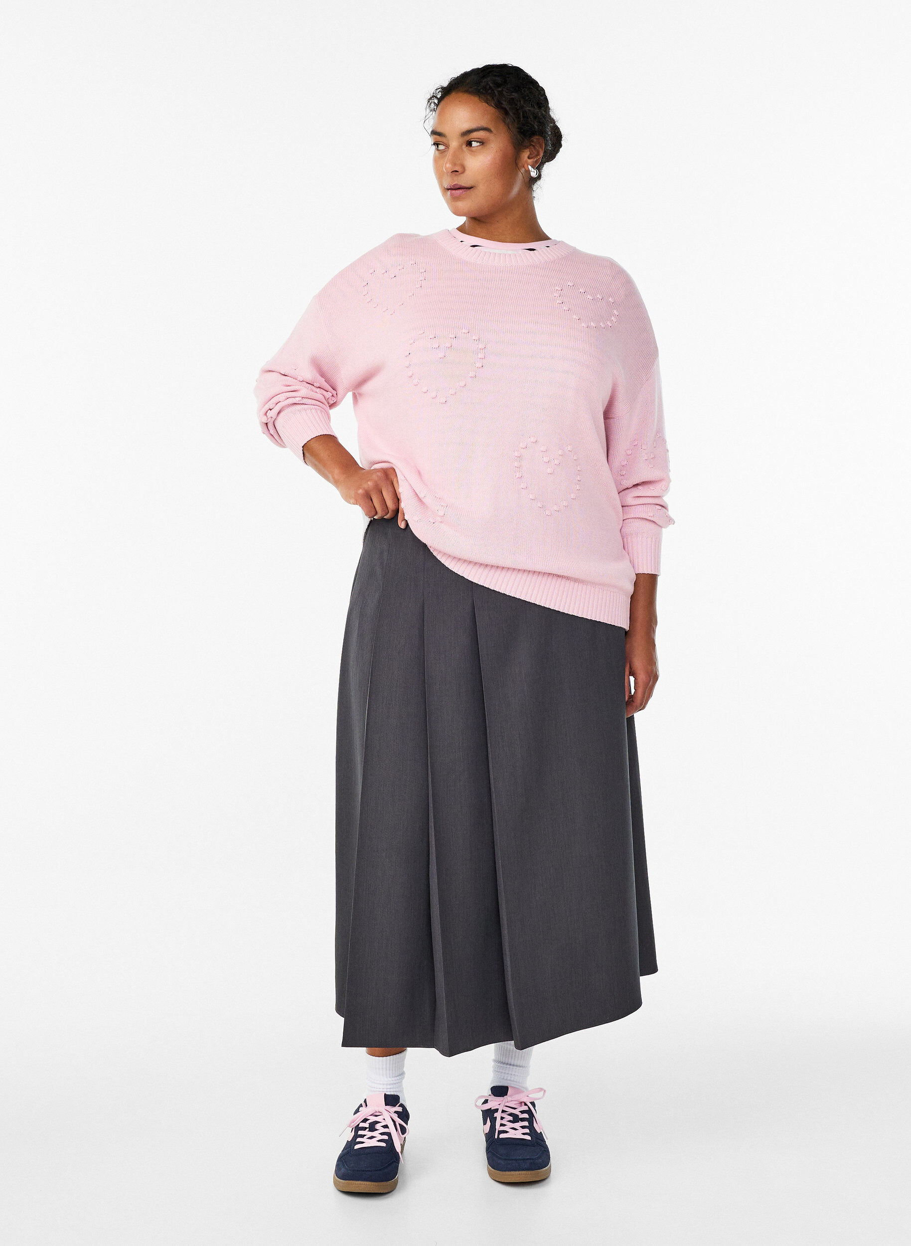 Midirok met wijde plooien, Grijs, Model