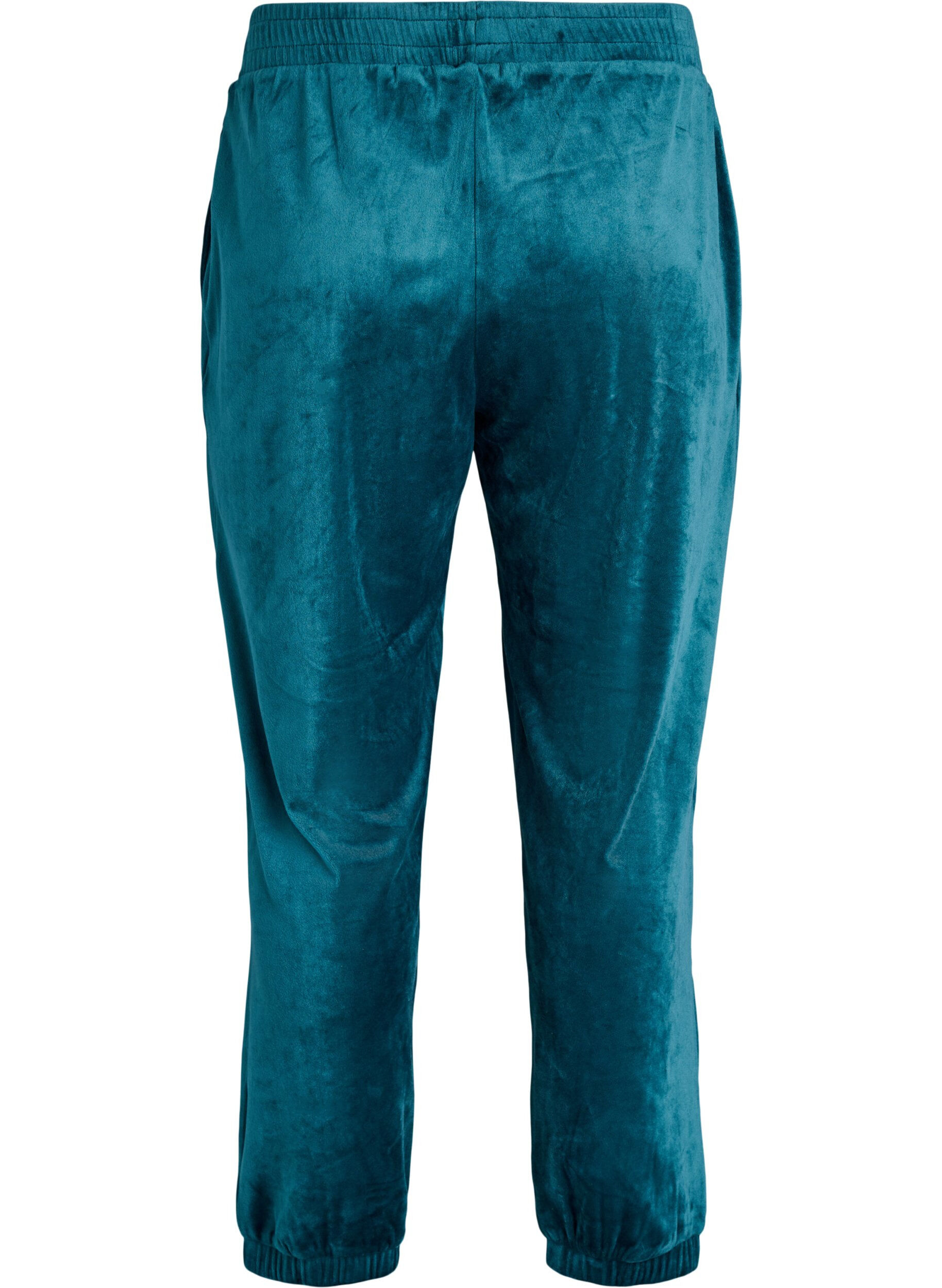 Zizzi Losvallende fluwelen broek, Groen, Packshot image number 1