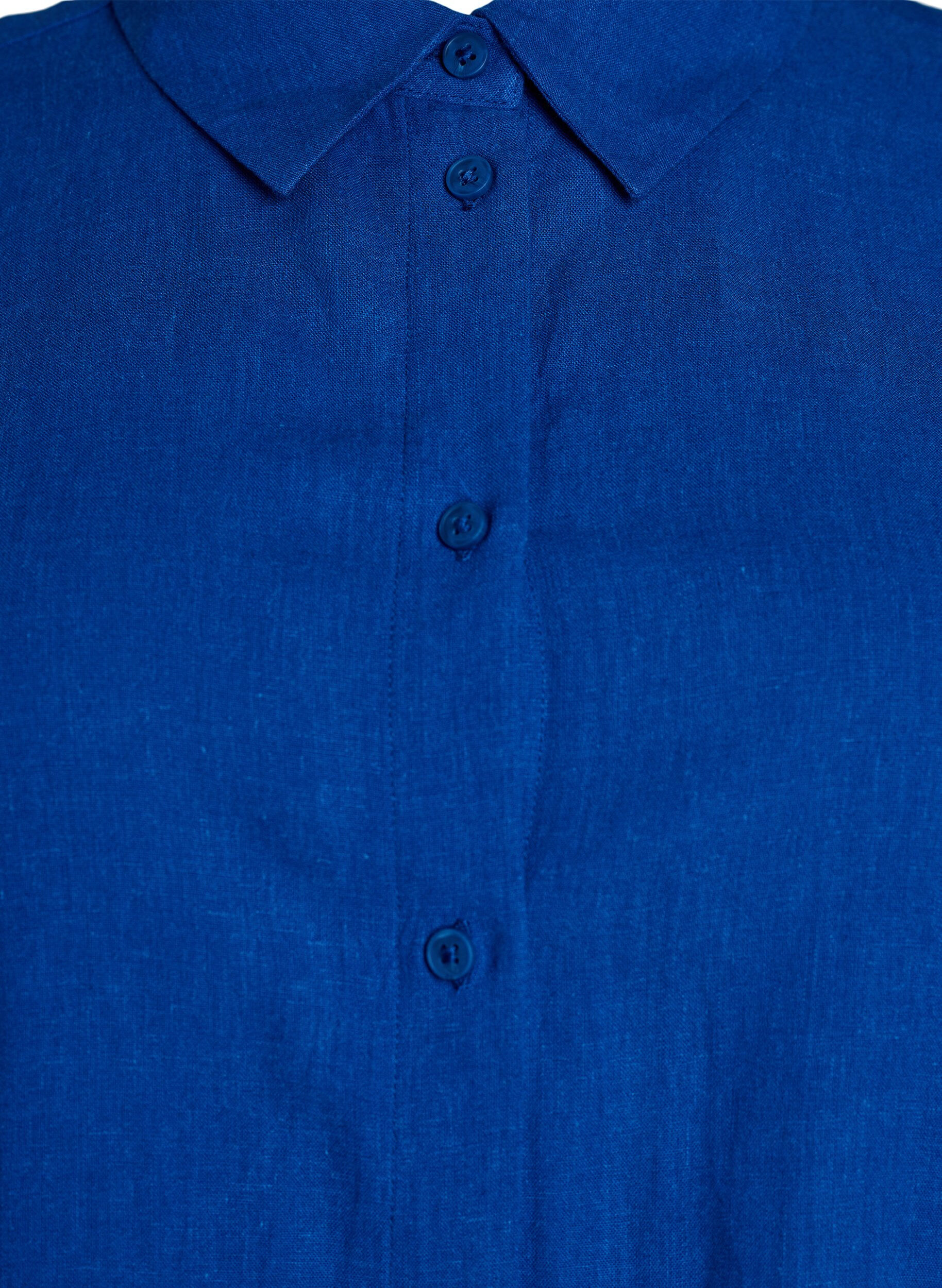 Zizzi Shirt met korte mouwen in linnen en viscose, Blauw, Packshot image number 2