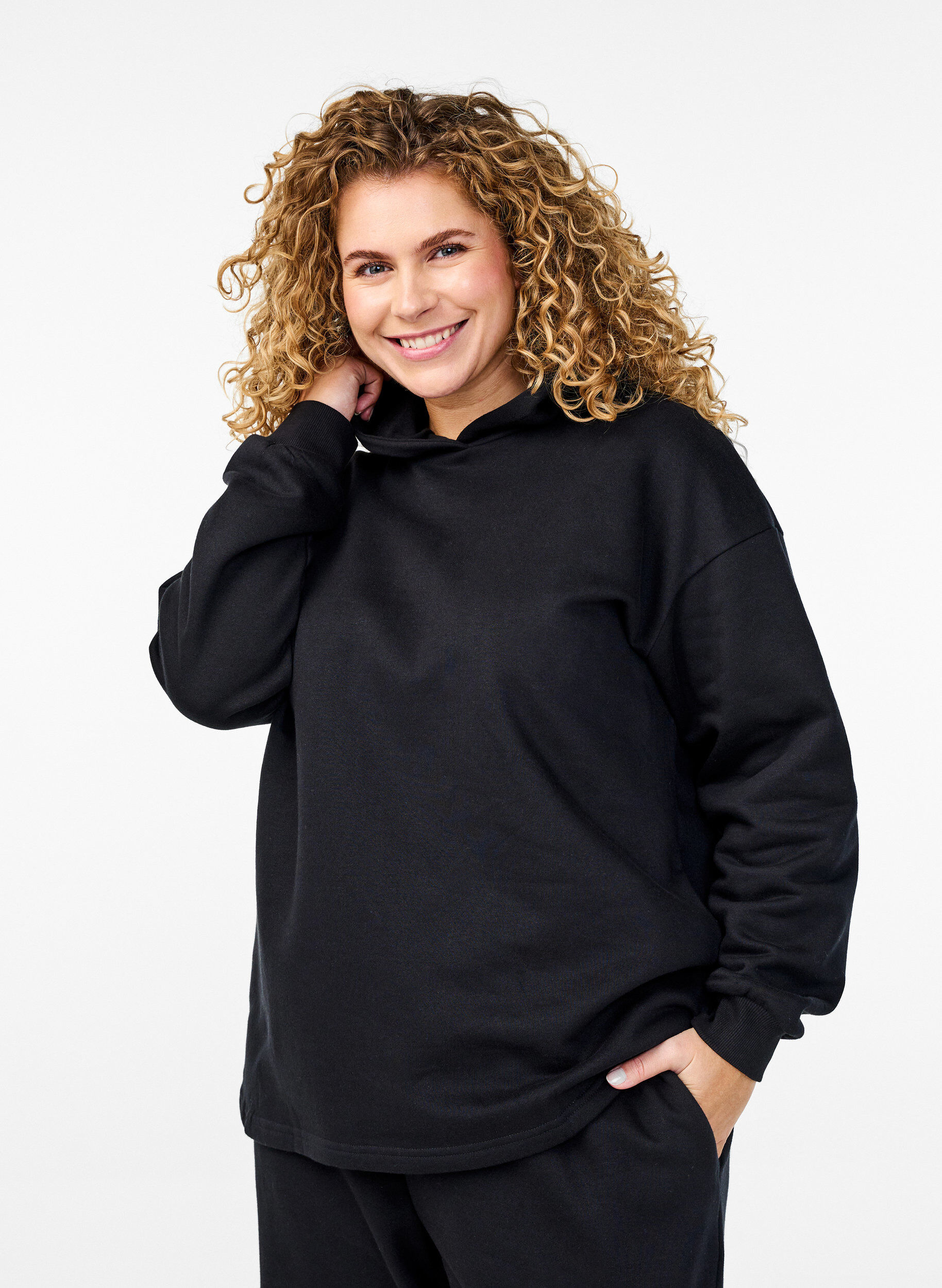 Zizzi Sweatshirt met capuchon, Zwart, Model image number 0