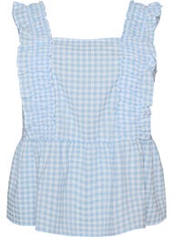 Top met ruitjes en ruchesdetails, Blauw
