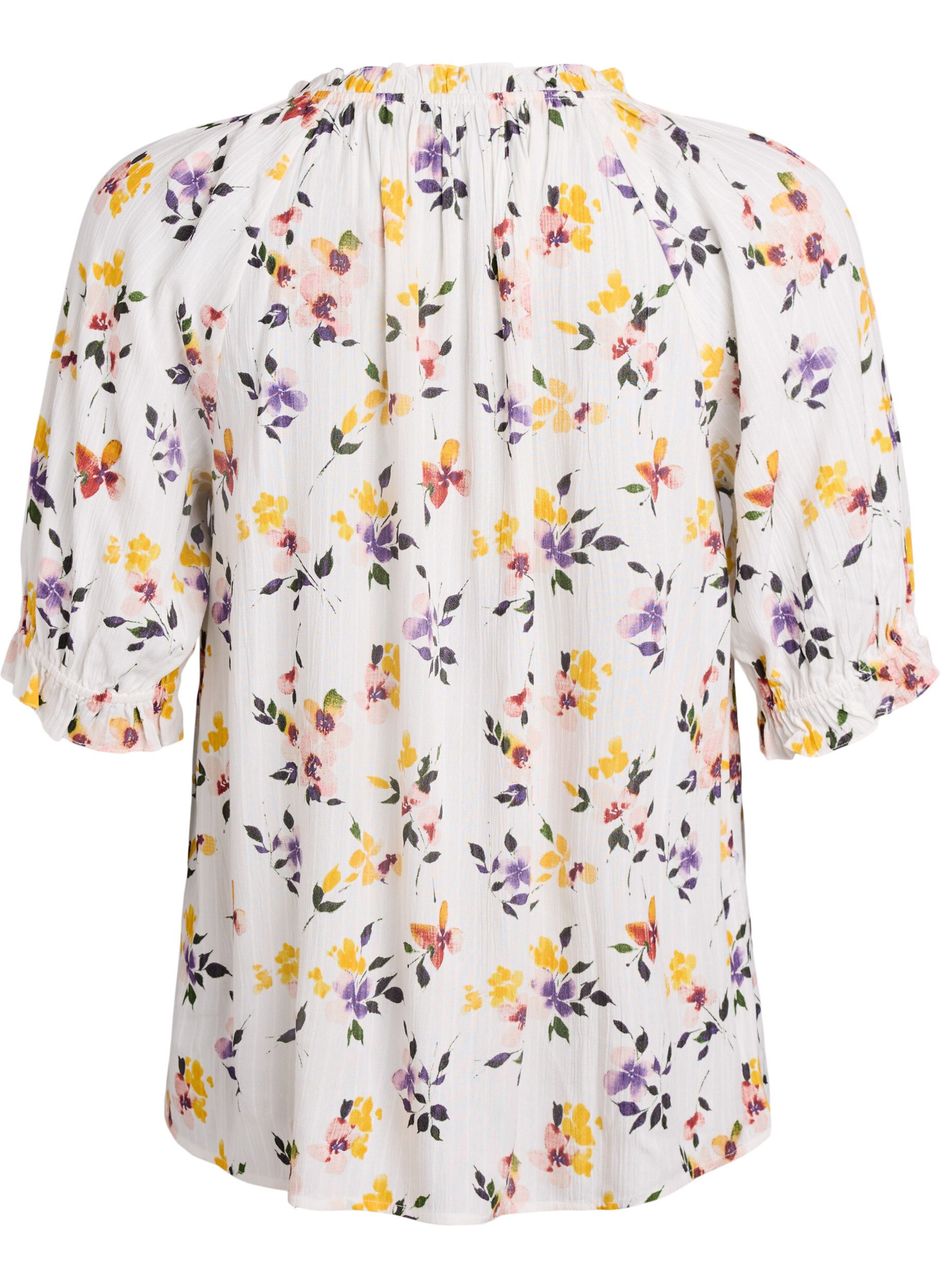 Zizzi Blouse van viscose met paisley print en mouwen tot de elleboog, Wit, Packshot image number 1