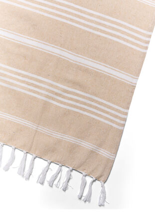 Gestreepte handdoek met franjes, Beige Melange, Packshot image number 2