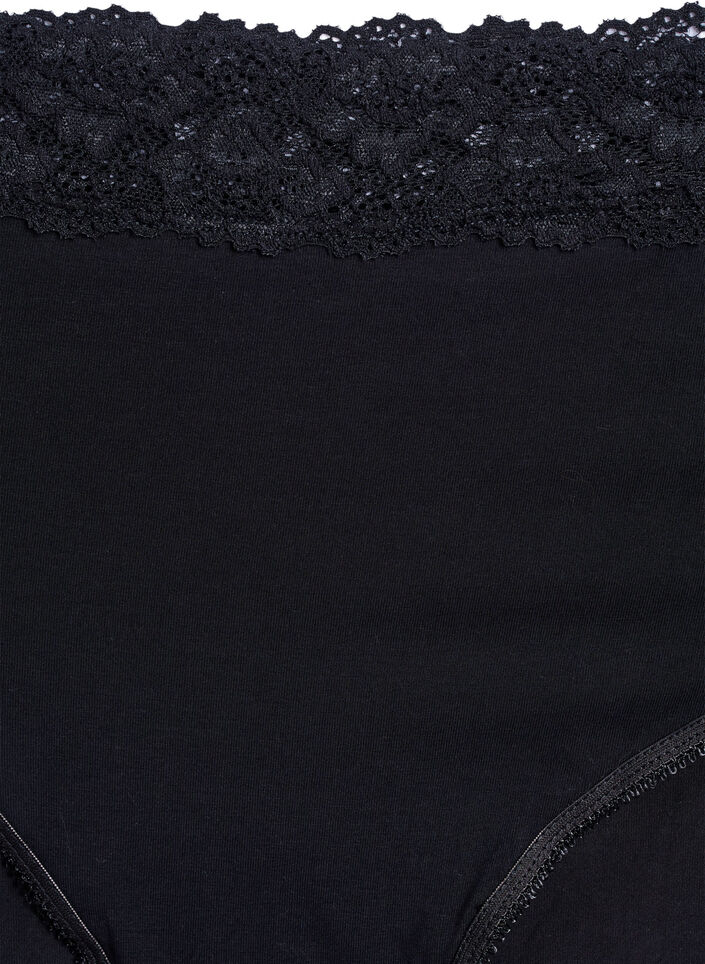 2-pack katoenen panty met kant, Zwart, Packshot image number 2