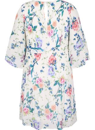 Bedrukte geplooide jurk met bindband, Bright White Flower, Packshot image number 1