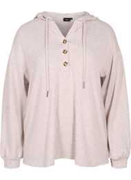 Gemêleerde top met capuchon, Natural Mel.