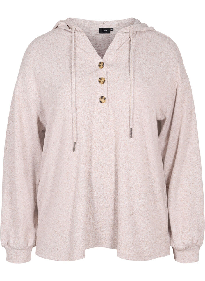 Gemêleerde top met capuchon, Natural Mel., Packshot image number 0