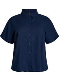 Shirt met korte mouwen in linnen en viscose, Blauw