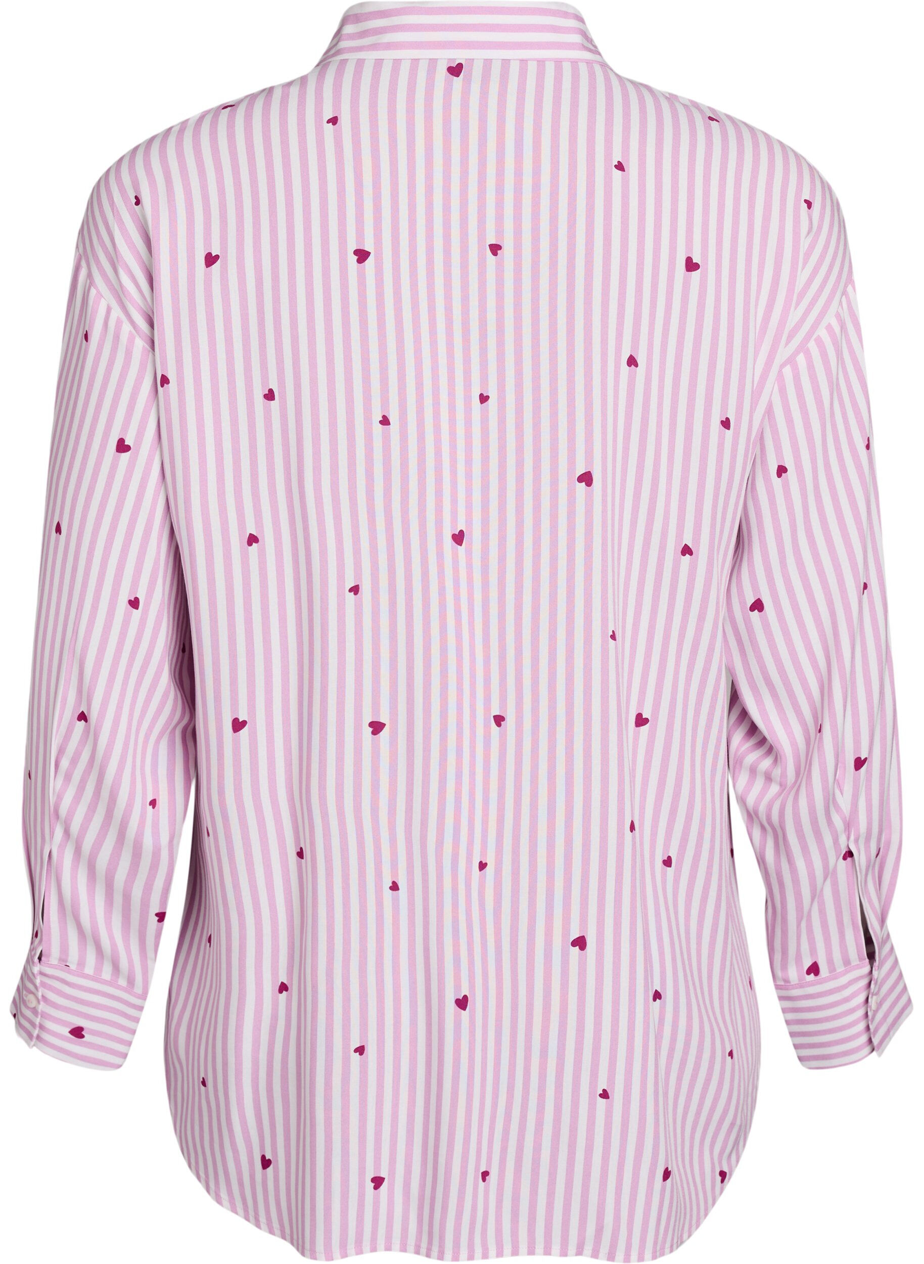 Zizzi Nachtshirt met strepen en hartjes, Roze, Packshot image number 1