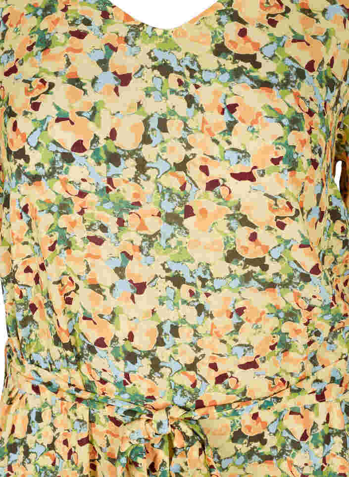 Midi-jurk met korte mouwen in viscose, Yellow Summer AOP, Packshot image number 2