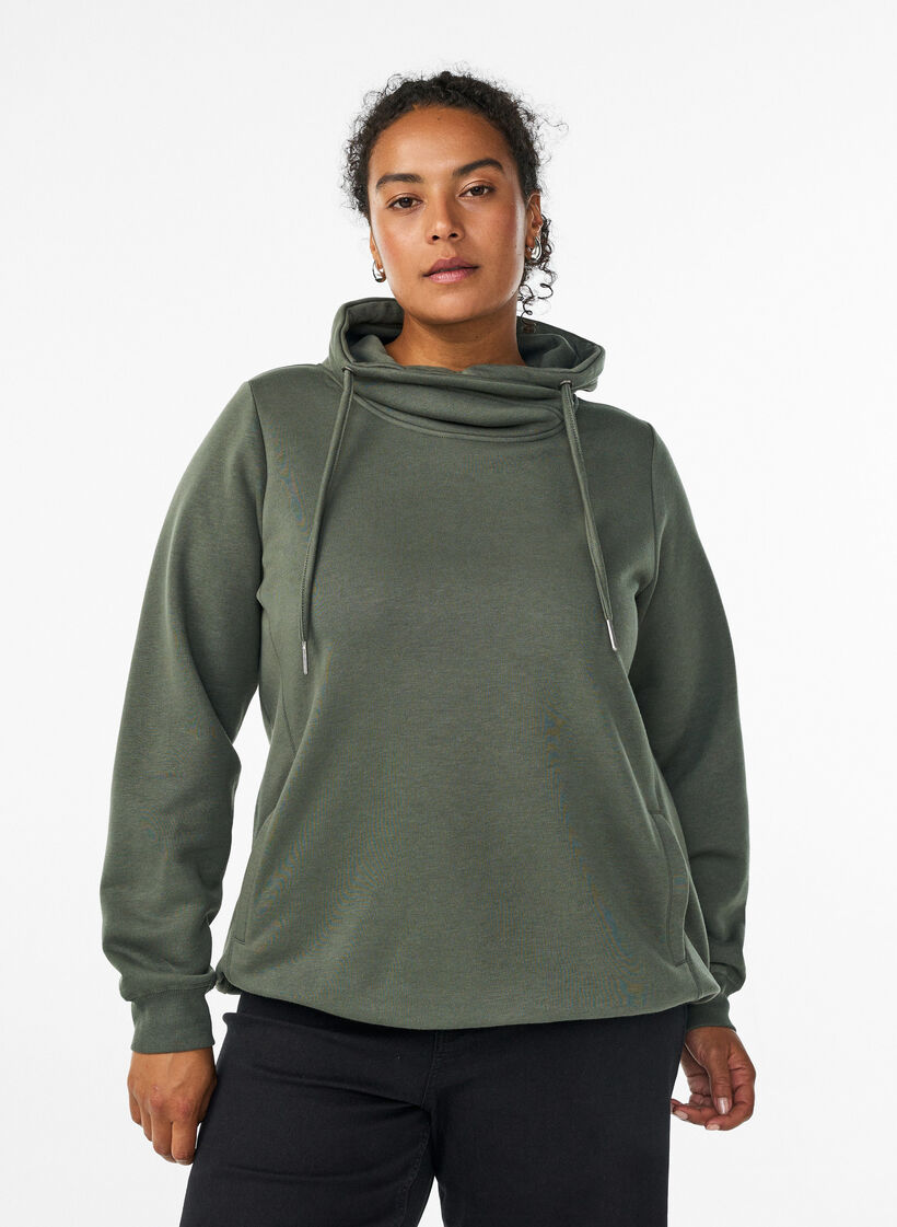 Sweatshirt met hoge kraag en zakken, Groen, Model image number 0