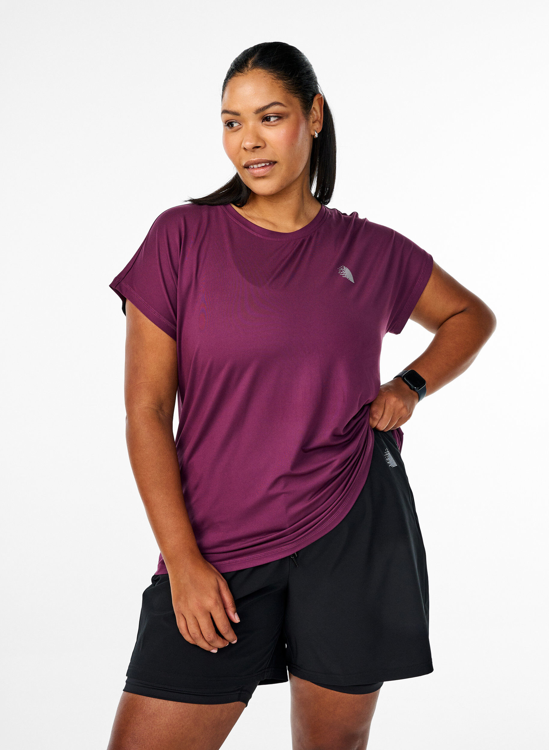 Zizzi Effen gekleurd T-shirt voor sporten, Paars, Model image number 0