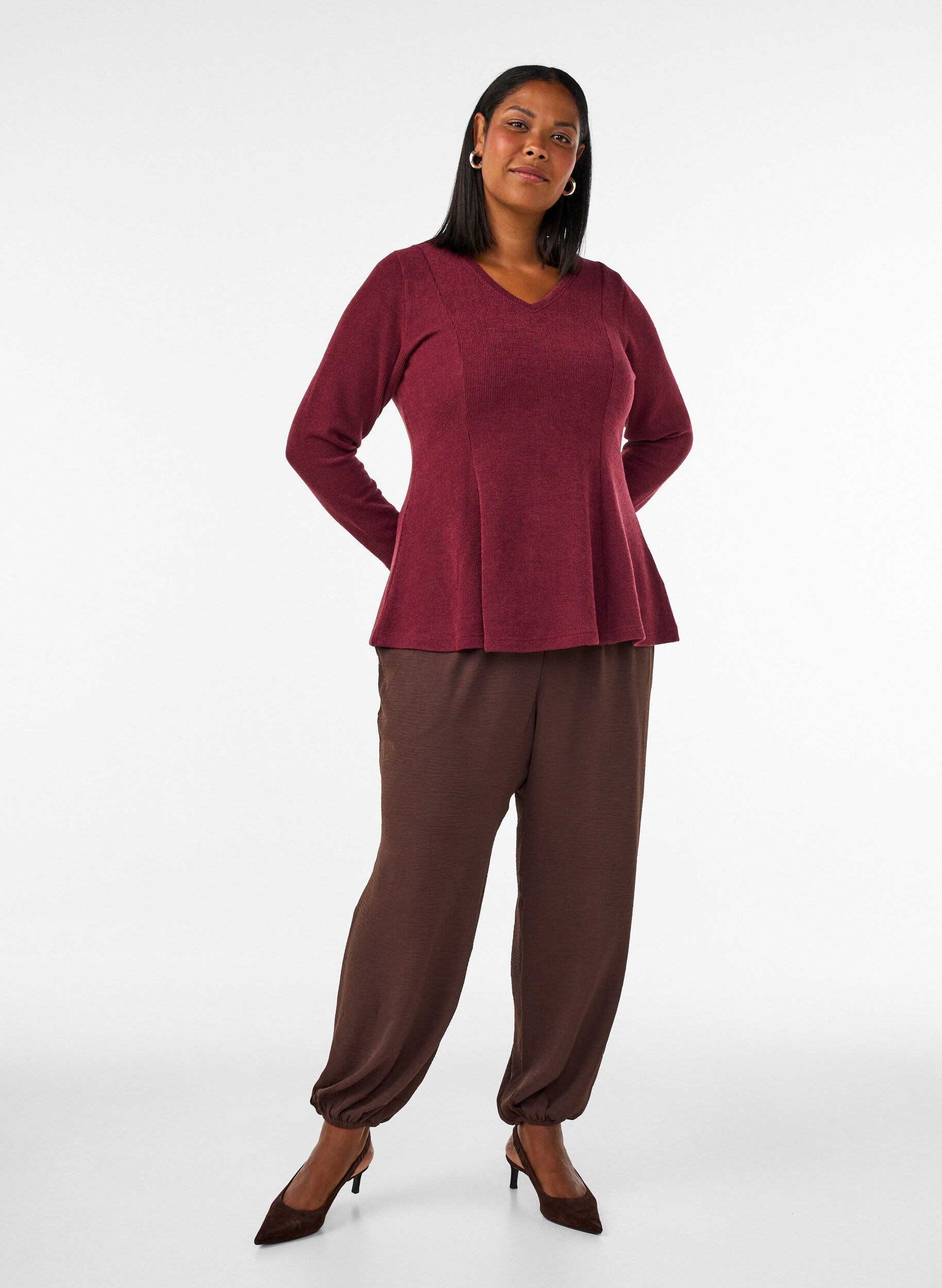 ZizziJersey blouse met een geribde textuur en een A-lijn pasvorm, Rood, Model image number 1