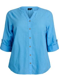 Katoenen blouse met V-hals, Blauw
