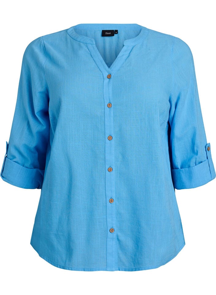Katoenen blouse met V-hals, Blauw, Packshot image number 0