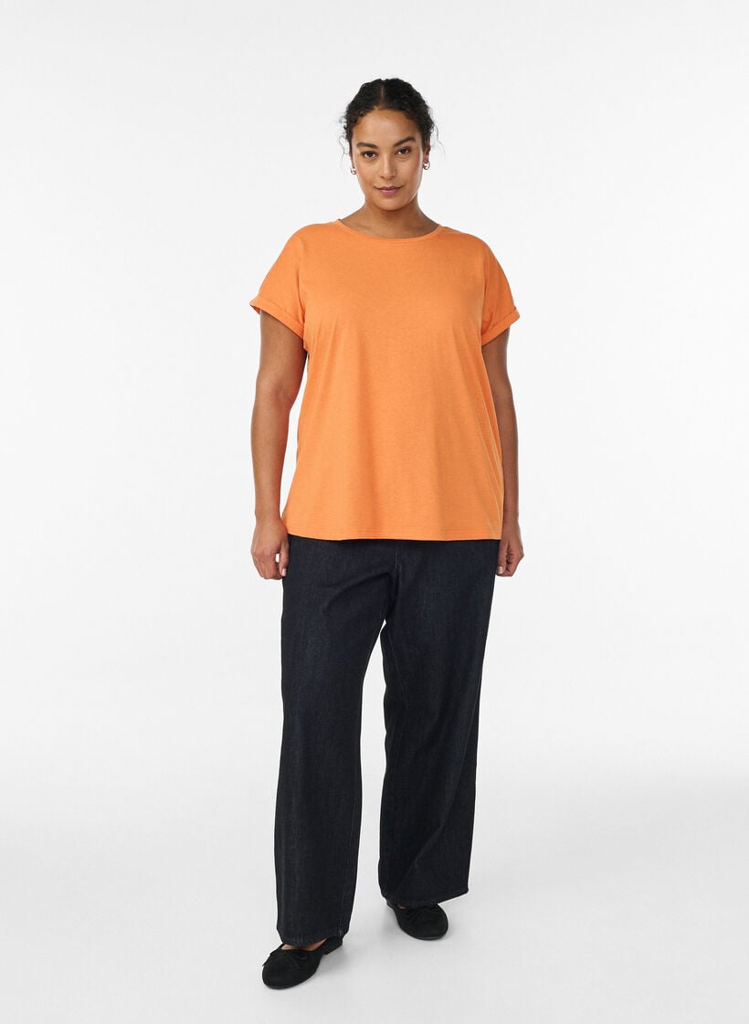 T-shirt met korte mouwen van katoenmix, Oranje, Model image number 1