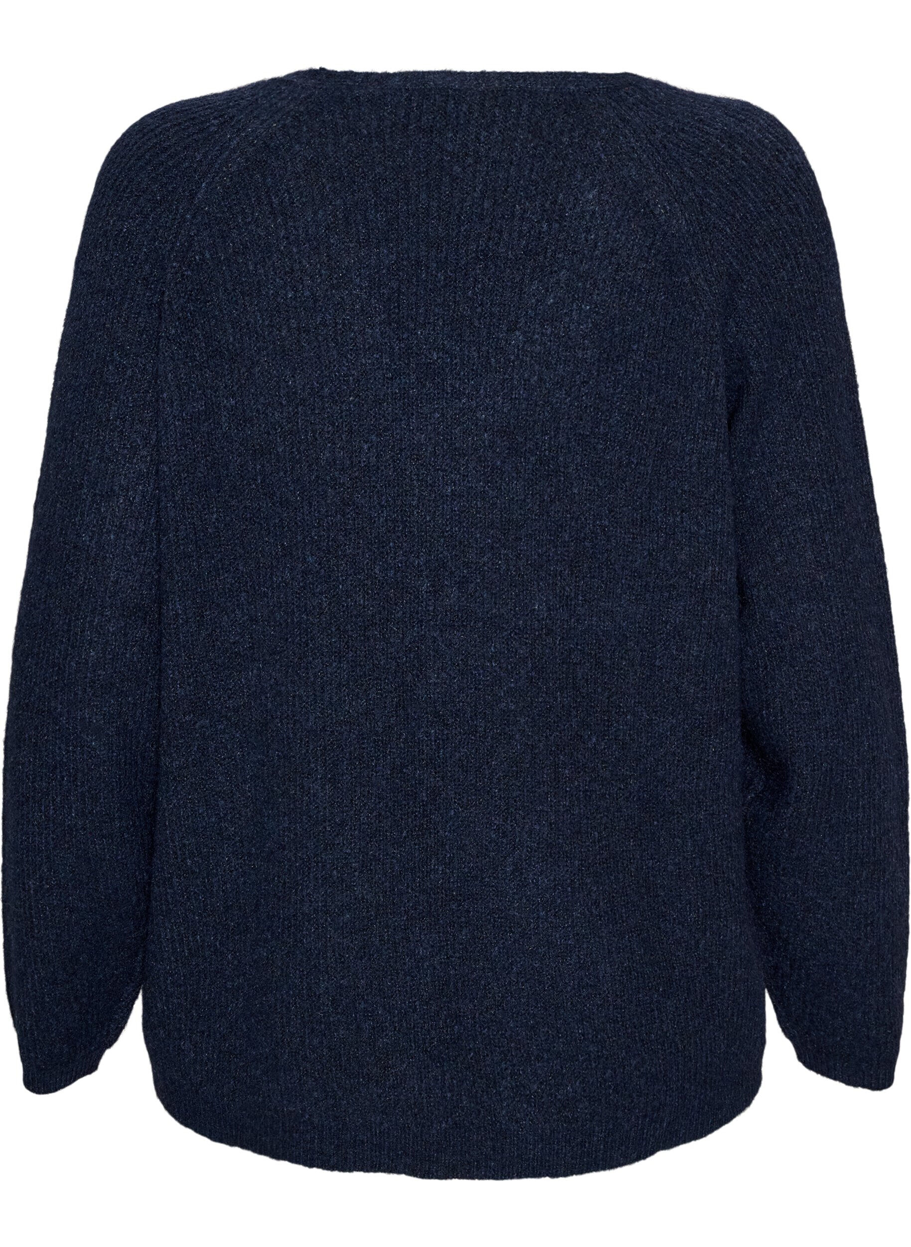ZizziGebreide blouse met V-hals en raglanmouwen, Blauw, Packshot image number 1
