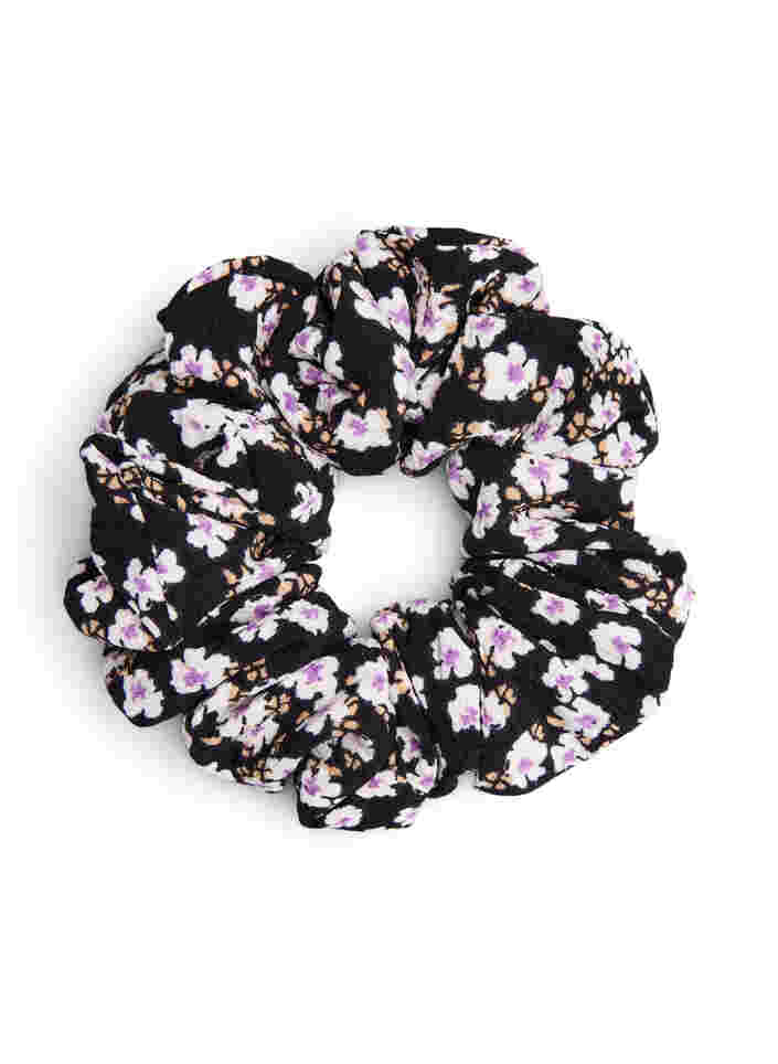 Effen kleur scrunchie, White/Purple AOP, Packshot