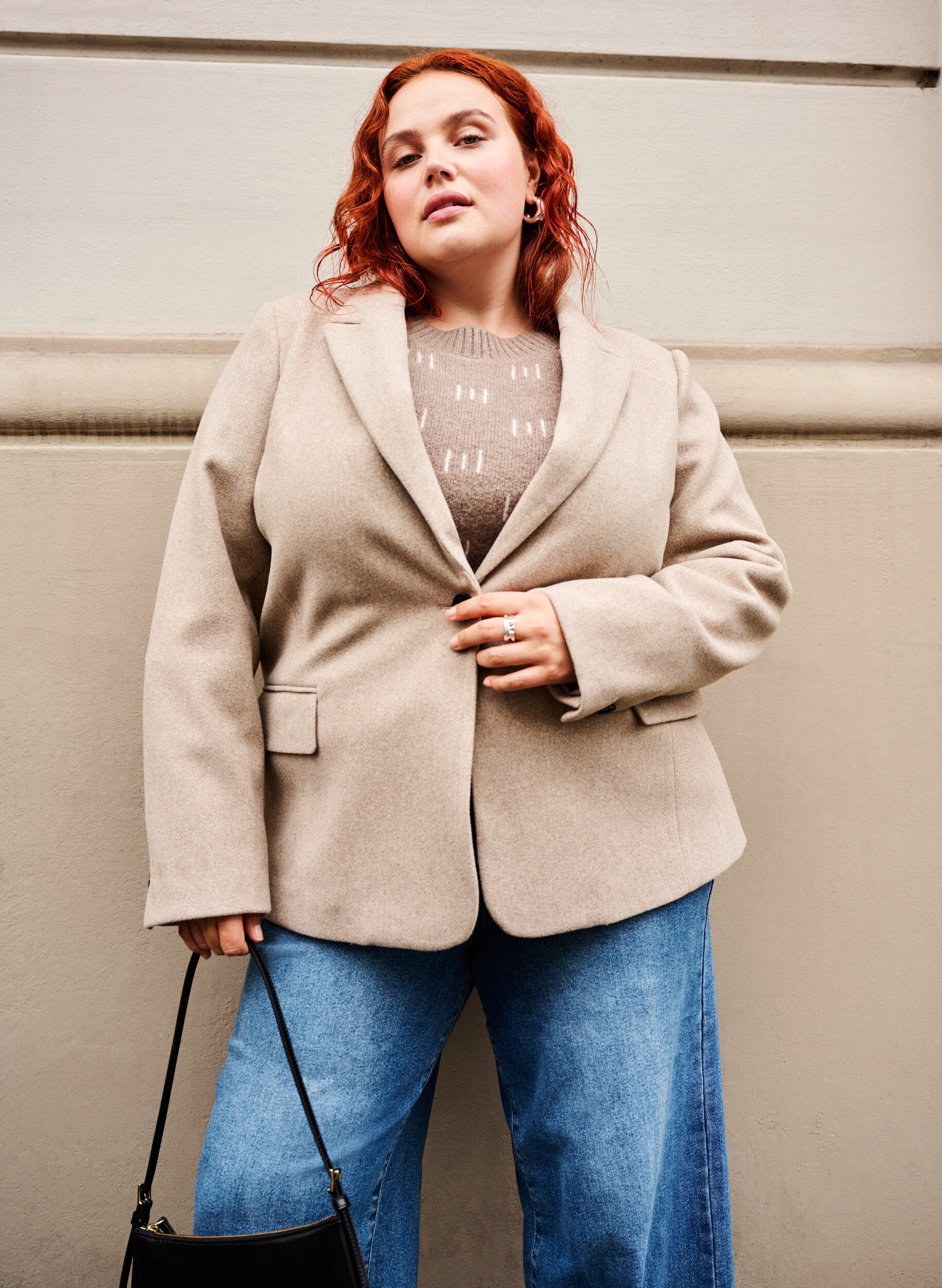 Zizzi Gem&ecirc;leerde blazer met split, Pumice Stone Mel., Image image number 0