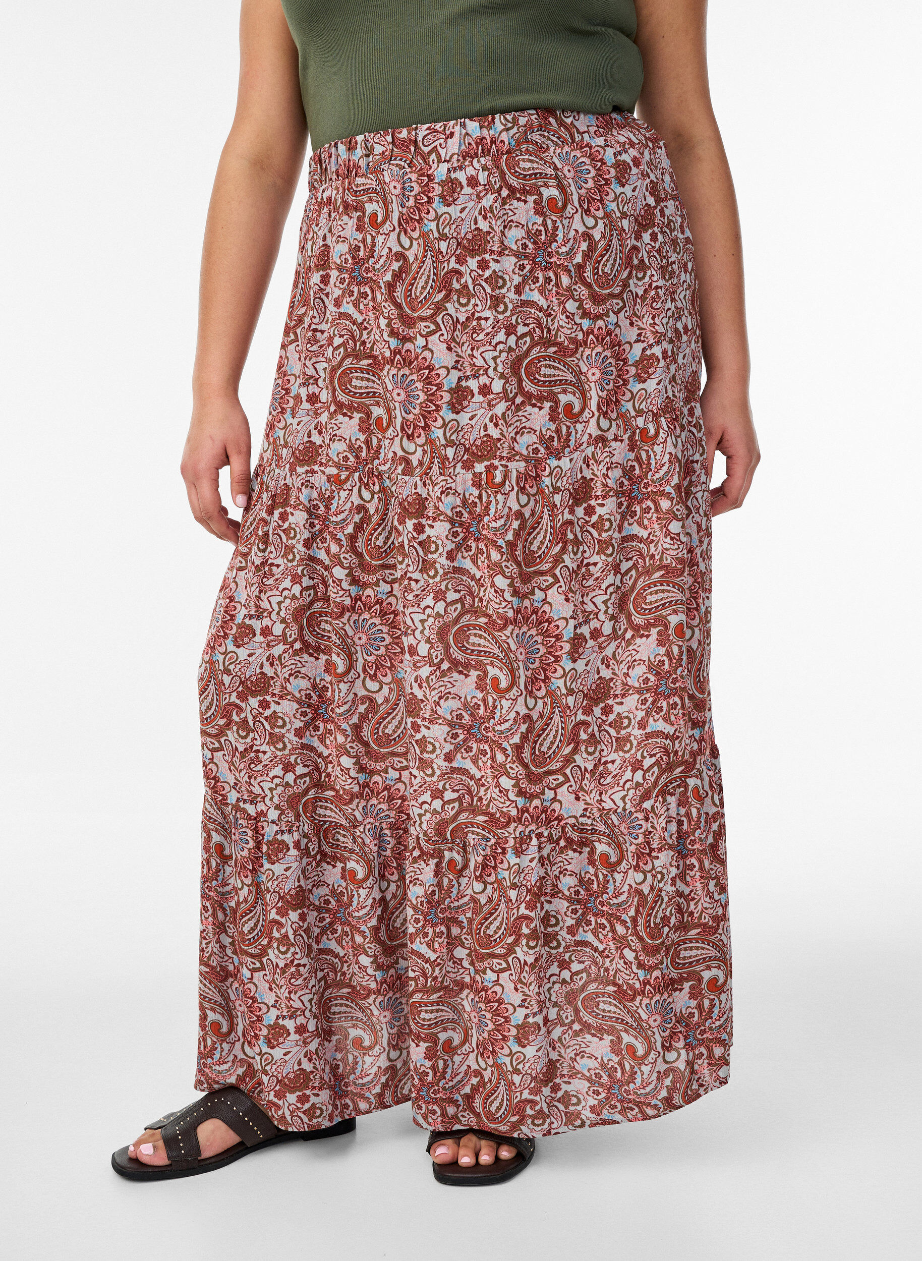ZizziLange rok met elastiek in de taille, Rood, Model image number 2