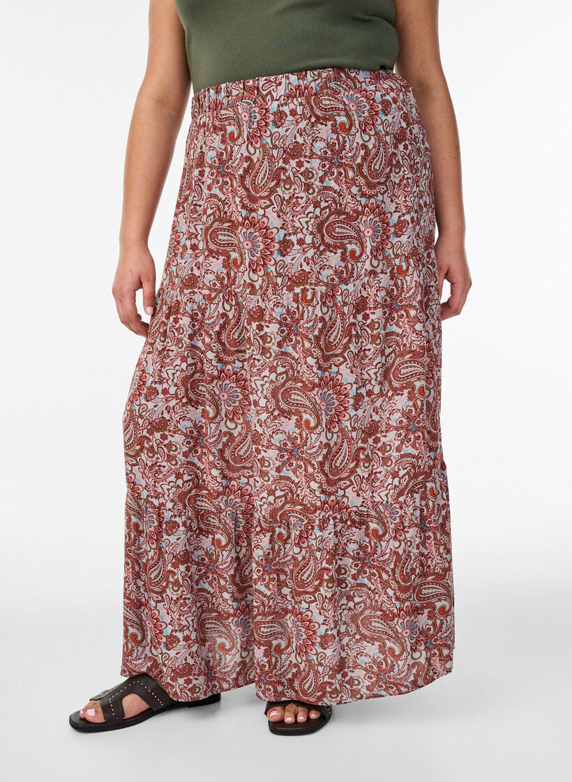 Lange rok met elastiek in de taille, Rood, Model image number 2