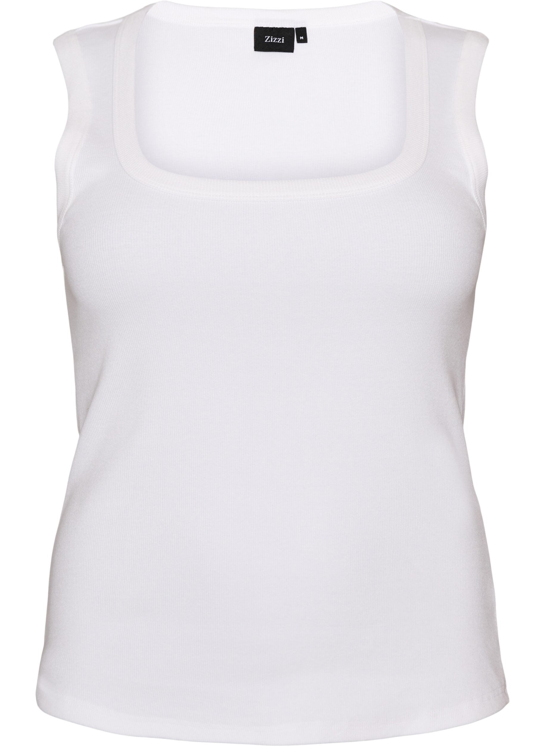 ZizziRib top met vierkante halslijn, Wit, Packshot image number 0