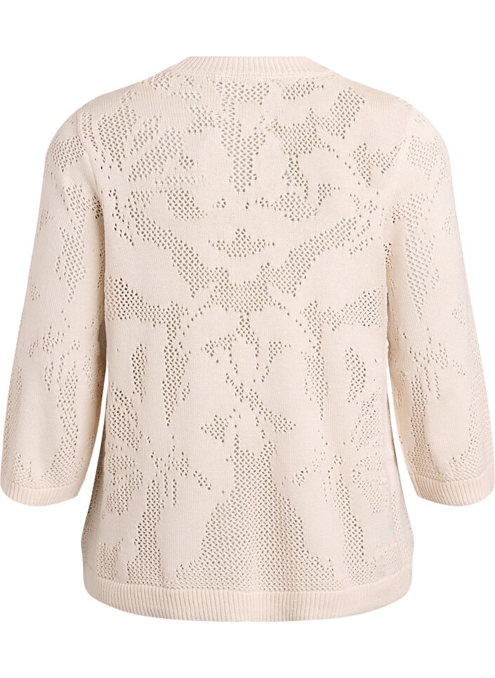 Gebreide blouse met een opengewerkt patroon en 3/4 mouwen, Birch, Packshot image number 1