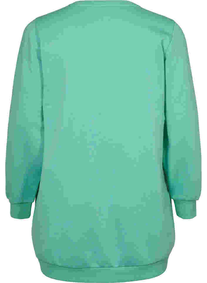 Lang sweatshirt met tekstopdruk, Neptune Green , Packshot image number 1
