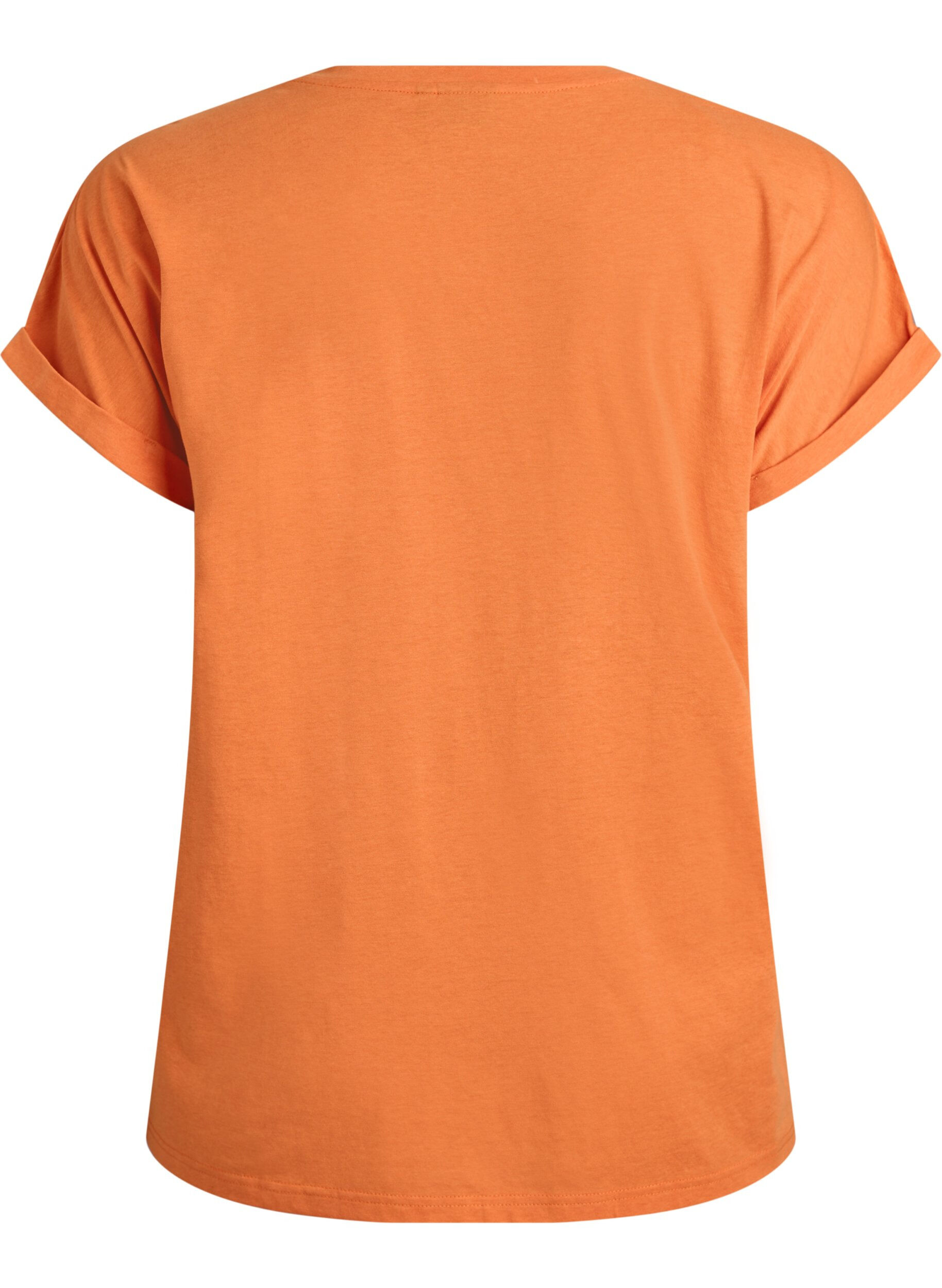 ZizziT-shirt met korte mouwen van katoenmix, Oranje, Packshot image number 1