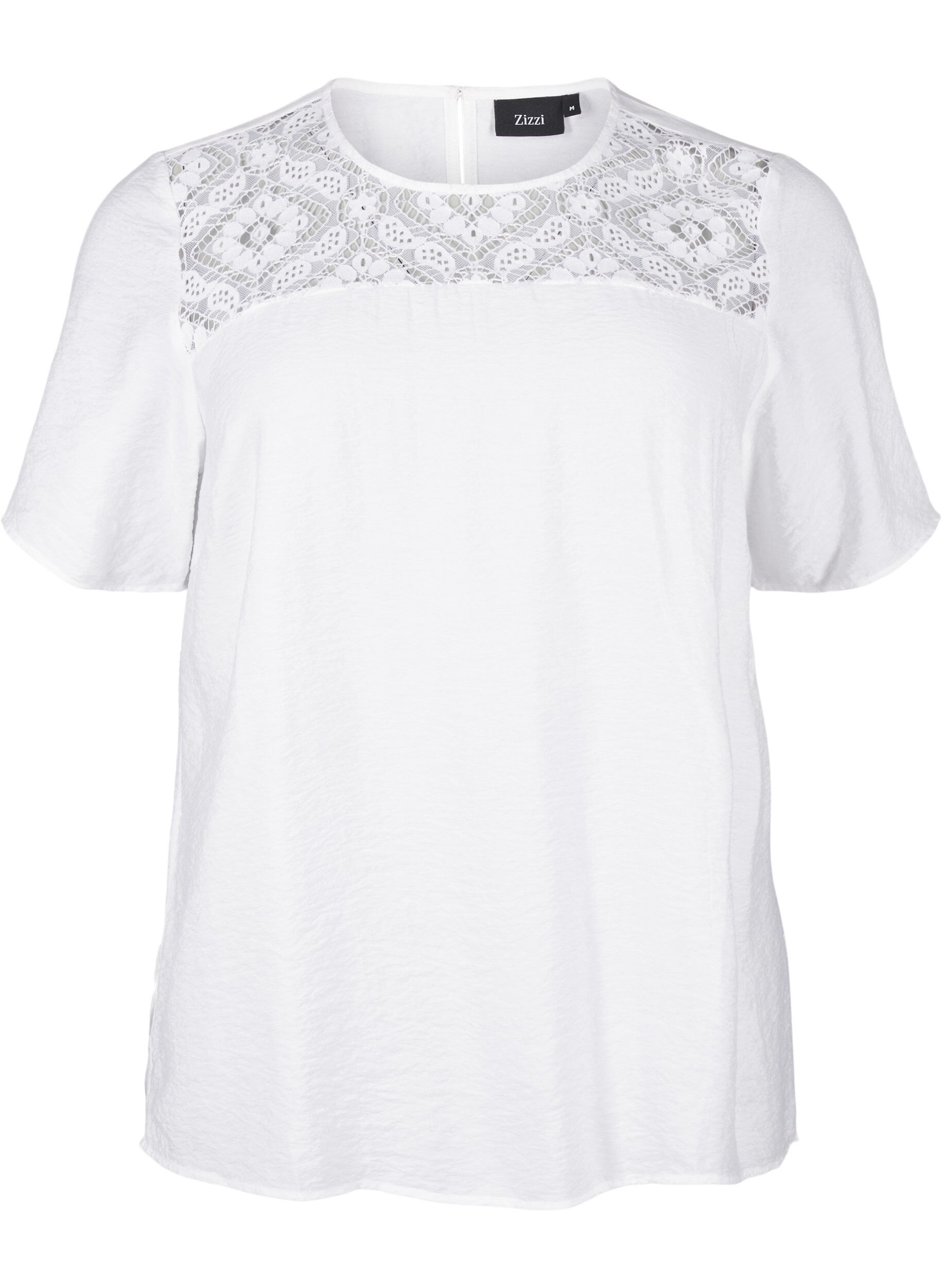 Zizzi Blouse van viscose met korte mouwen en kant detail, Bright White, Packshot image number 0