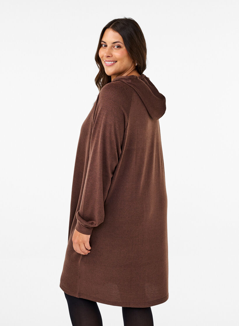 Sweaterjurk met lange mouwen en capuchon, Chocolate M. Mél., Model image number 1