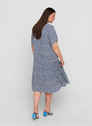 Viscose jurk met print en korte mouwen, Petit Blue Flower, Model image number 1