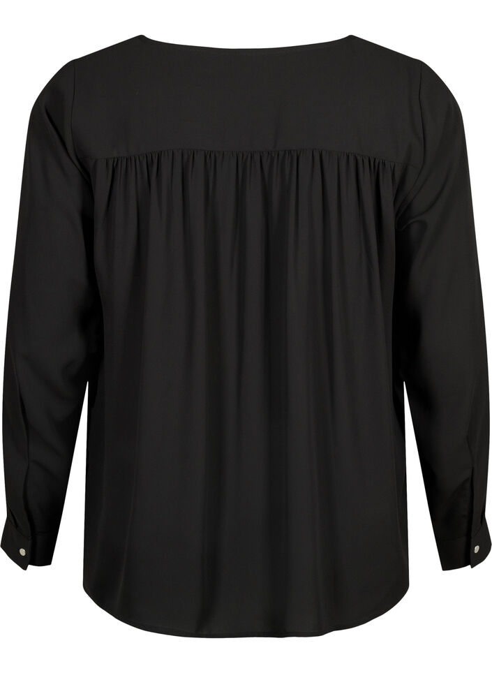 Blouse met lange mouwen en kreukels op de rug, Black, Packshot image number 1