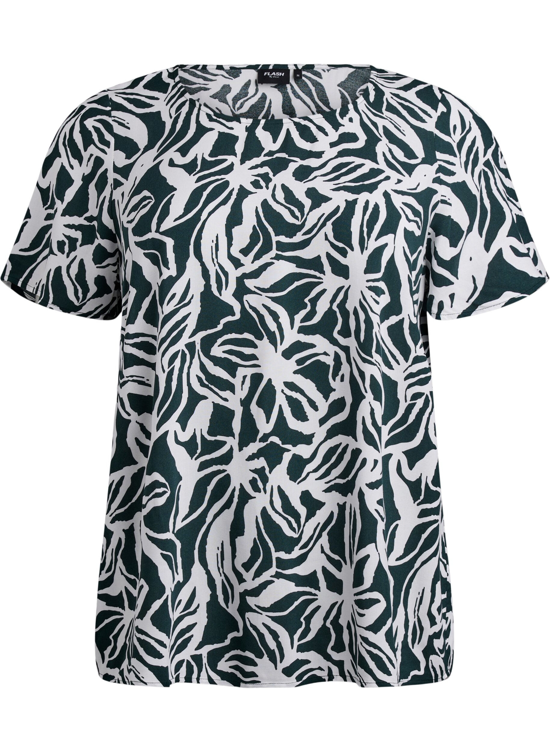 Zizzi Viscose blouse met korte mouwen en print, Groen, Packshot image number 0