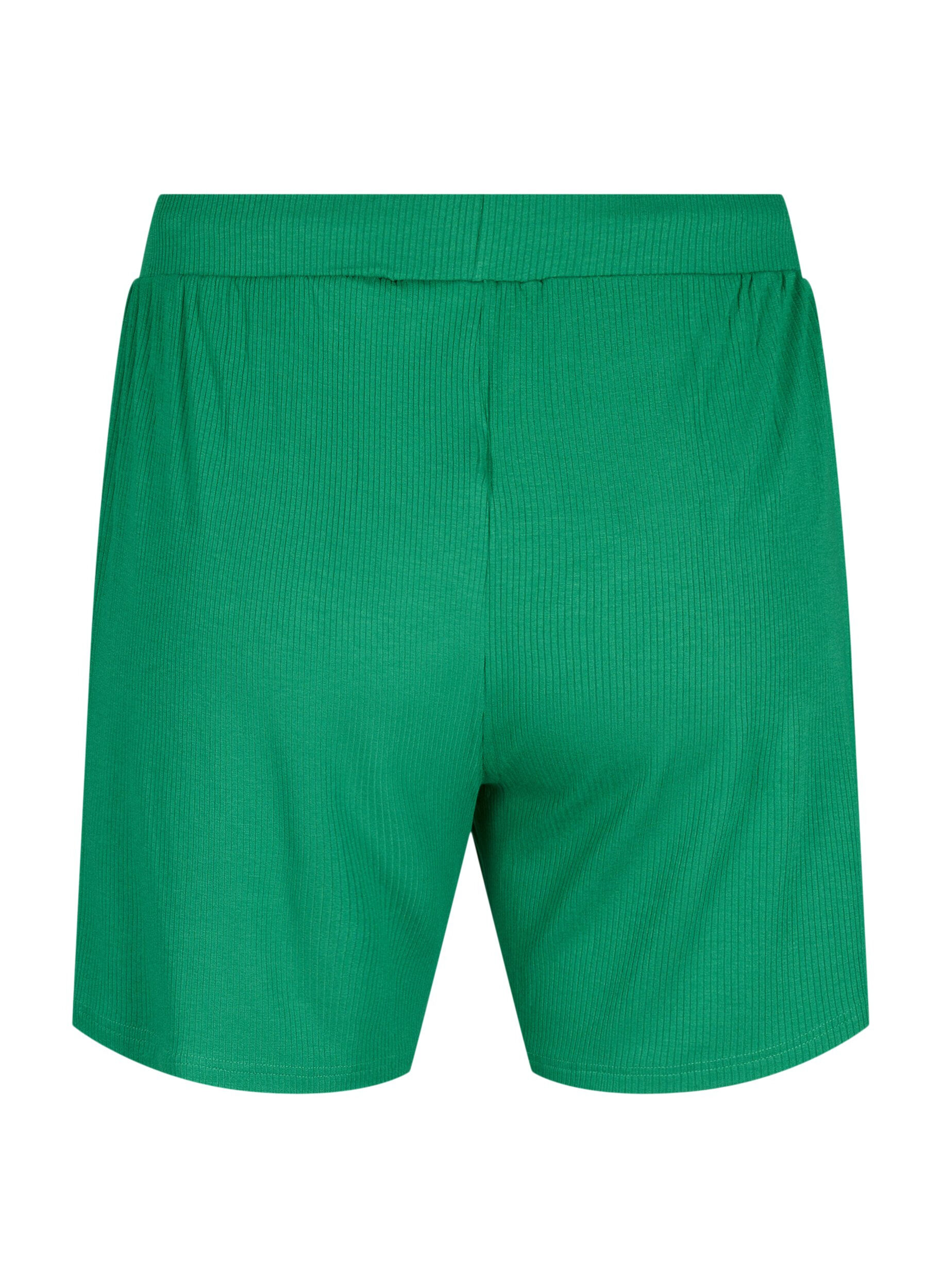 Zizzi Losvallende korte broek van viscose met ribbels, Jolly Green, Packshot image number 1