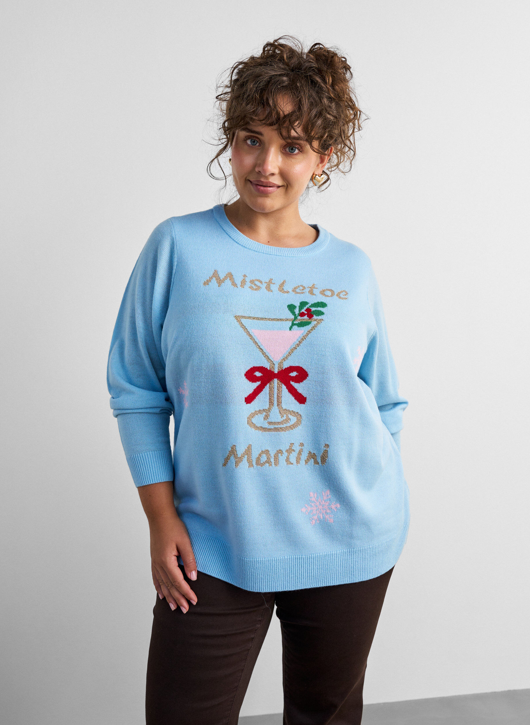 ZizziGebreide blouse met een kerstmotief, Blauw, Model image number 0