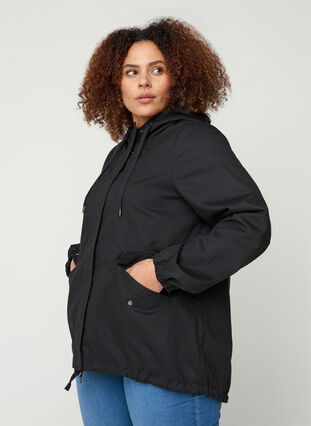 Korte jas met capuchon en zakken, Black, Model image number 0