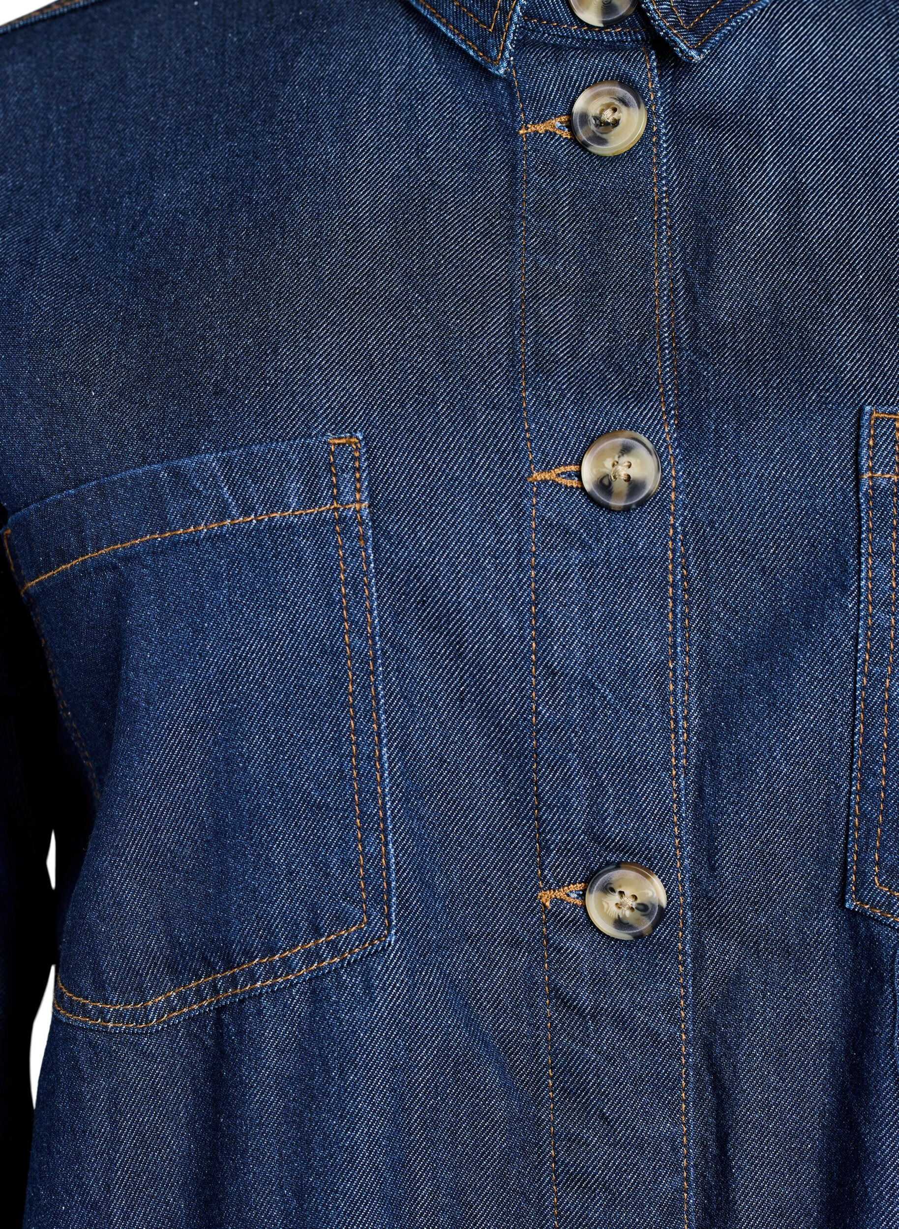 Zizzi Losse denimshirt met zakken op de borst, Blauw, Packshot image number 2