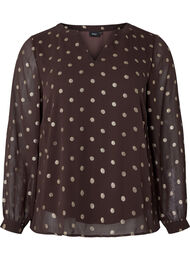 Bedrukte blouse met V-halslijn, Fudge/Gold Dots