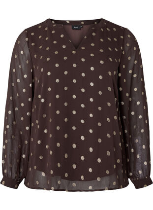 Bedrukte blouse met V-halslijn, Fudge/Gold Dots, Packshot image number 0