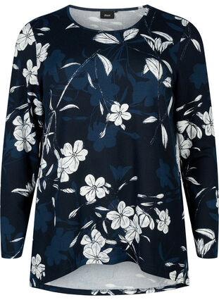 Gebloemde blouse met lange mouwen, Navy B. Flower AOP, Packshot image number 0